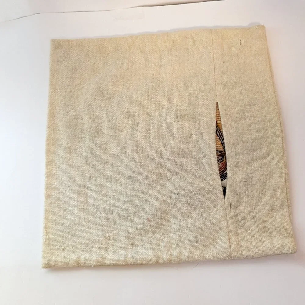 Vintage Embroidered Pillow Case Wool Boat‎ Fish Motif Throw Boho Ecuador